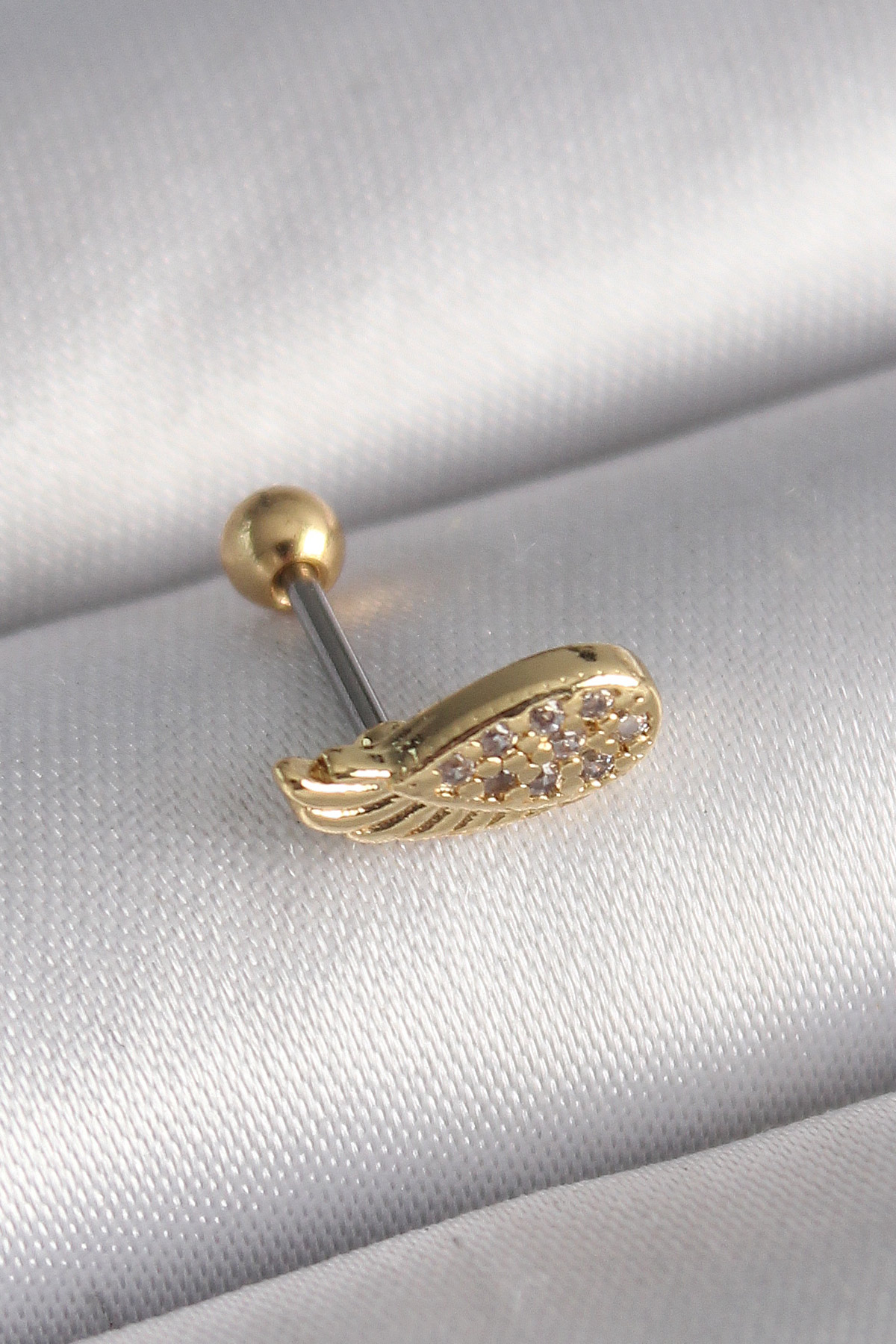 Erb 316L Çelik Gold Renk Zirkon Taşlı Kanat Tragus Piercing