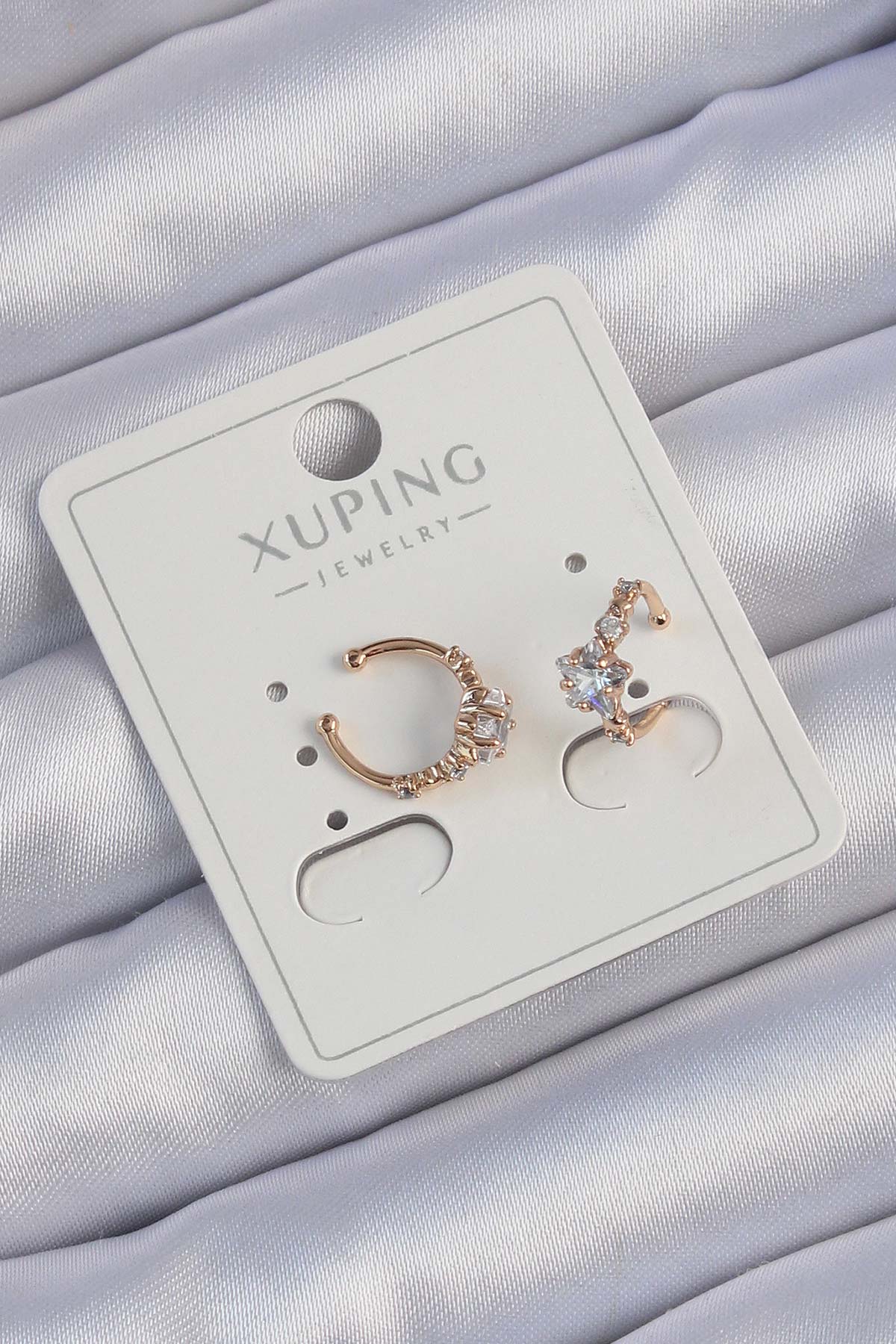 Erb Xuping Rose Renk Zirkon Taşlı Yıldız Model Earcuff Küpe