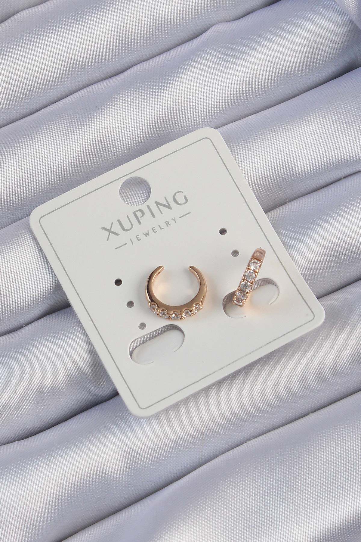 Erb Xuping Rose Renk Zirkon Taşlı Ay Görünümlü Earcuff Küpe