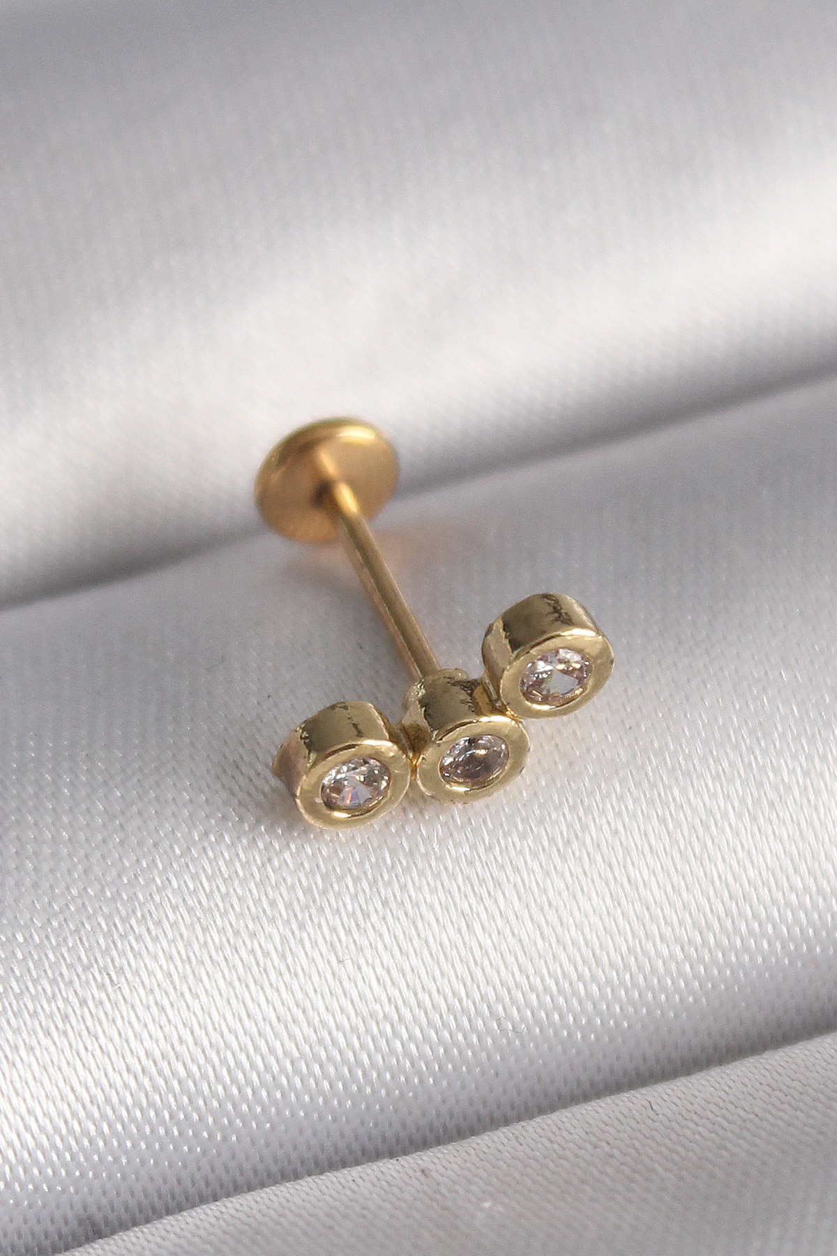 Erb 316L Çelik Gold Renk Zirkon Taşlı Tragus Piercing